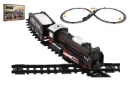 Vlak/Lokomotiva + 2 vagóny s kolejemi 23ks plast na baterie se světlem v krabici 36x25x5cm