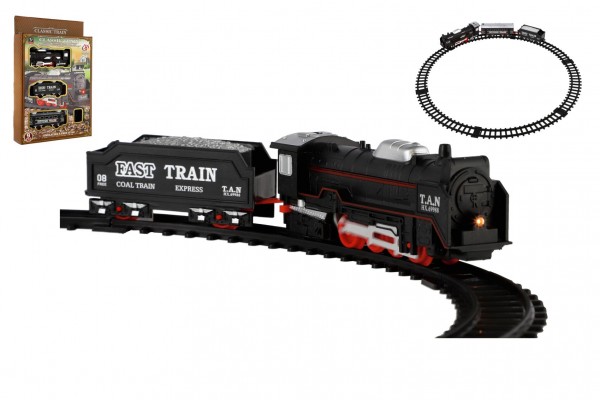 Vlak/Lokomotiva + 2 vagóny s kolejemi 9ks plast na baterie se světlem v krabici 21x31x5cm