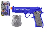 Pištoľ policajná 20cm plast s odznakom na batérie so zvukom so svetlom na karte