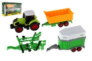 Traktor s vlekom 3ks plast 19cm na zotrvank v krabici 45x26x10cm