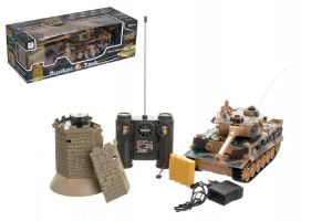 Tank RC 35cm+bunker na bat. plast s dobjacm packom so zvukom sa svetlom 40MHz v krabici 51x17x19cm