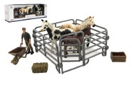 Zvieratká domáci farma plast kôň s doplnkami sada 4 druhy v krabičke 43x14x10cm
