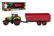 Traktor s vlekem plast 35cm na setrvačník na baterie se zvukem se světlem v krabici 39x13x13cm