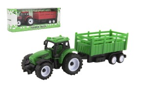 Traktor s vlekom plast 21cm na von chod 2 farby v krabike 23x9x6cm