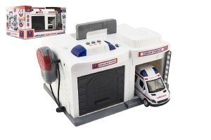 Gar + auto ambulancie 15 cm plast na batrie so svetlom so zvukom v krabici 37x20x24,5cm
