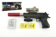 Pištoľ plast / kov 33cm na vodnej guličky + náboje na batérie so svetlom v krabici 34x13x4cm