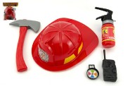 Hasičská sada helma/přilba + hasičák stříkací vodu plast 5ks v sáčku