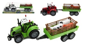 Traktor s pvsem a zvtky plast 35cm 3 barvy na setrvank v blistru