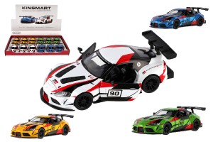 Auto Kinsmart Toyota GR Supra Racing kov 13cm na sptn natiahnutie 4 farby 12ks v boxe