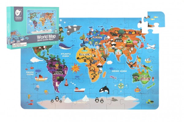 Teddies Puzzle Mapa Světa 38x57cm 48 dílků v krabici 30x21x4cm