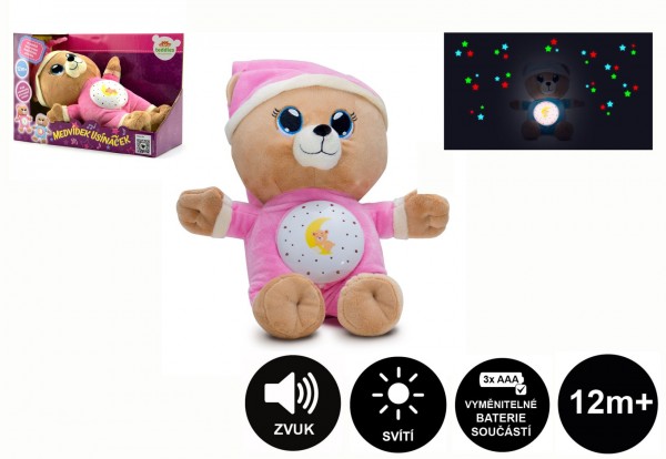 Medvídek Usínáček růžový plyš  32cm na baterie se světlem a zvukem v boxu 12m+