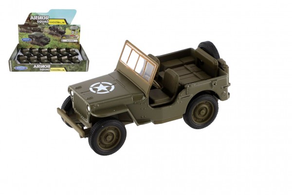 Auto Welly Jeep 1941 Willys MB terénní vojenské plast/kov 10cm zpětné natažení 12ks v boxu