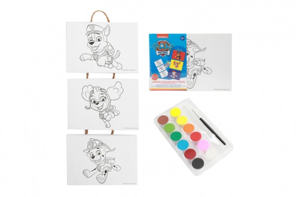 Mini plátno na  provázku 3ks 18x13cm Paw Patrol/Tlapková patrola se štětcem a barvami ve fólii