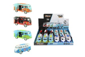 Autobus retro kov/plast 12cm na batrie so zvukom so svetlom na sptn natiahnutie 4 farby 12ks box