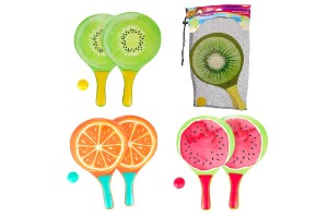 Sprava na plov tenis ovocie dreven 38cm 2 plky + 1 loptika 3 druhy v ltkovom sku