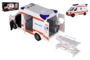 Auto ambulance plast 26cm s lehtkem na setrvank se svtlem se zvukem v krabici 37x18x11,5cm