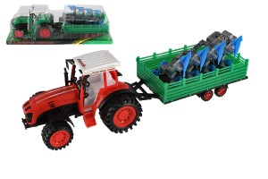 Traktor s vlekom s pluhom plast 53cm na zotrvank 2 farby v blistri