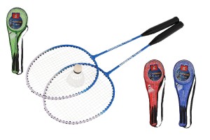 Sada bedminton plky 2ks + loptika 1ks 64cm kov/plast 4 farby v puzdre
