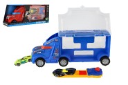 Auto kamin prepravnk + auto 2ks plast 28cm na von beh 2 farby v krabici 29x12x8cm