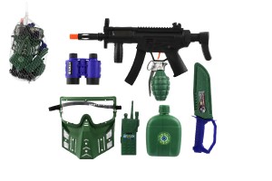 Vojensk sada samopal klapac plast 32cm s doplnkami v sieke
