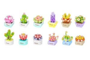 Stavebnica mini KOCO Sukulent v kvetini plast mix druhov v krabike 8x12x4cm 12ks v boxe
