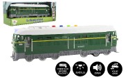 Lokomotíva / Vlak zelená plast 35cm na batérie so zvukom sa svetlom v krabici 41x16x12cm