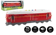 Lokomotíva / Vlak červená plast 34cm na batérie so zvukom so svetlom v krabičke 41x16x12cm