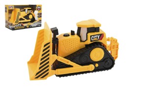 Stavebn stroj buldozer plast 20cm na setrvank na bat. se svtlem se zvukem v krabice 21x14x11cm
