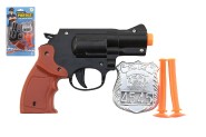 Pištoľ policajná 15cm plast s odznakom + prísavky 2ks na karte