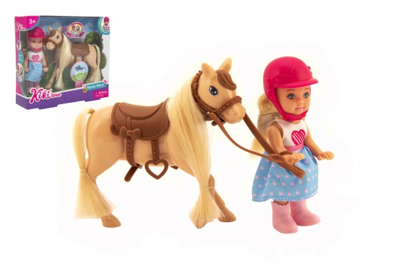 Teddies Panenka žokejka Kiki Anlily kloubová 12cm plast s koněm v krabičce 18x16x5cm