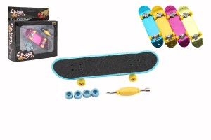 Skateboard prstov skrutkovacie plast 9cm s doplnkami 4 farby v krabike 14x14x4cm