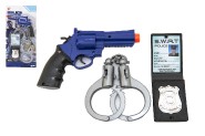 Policejní sada plast pistole klapací 18x13cm + pouta + odznak na kartě 18x38x4cm