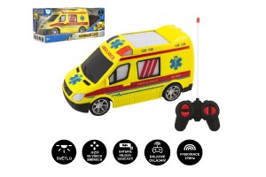 Auto RC ambulancie plast 20cm na diakov ovldanie 27MHz na batrie so svetlom v krabici 28x13x11cm