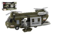 Vrtulník/Helikoptéra vojenská plast 28cm na baterie se světlem se zvukem v krabici 32x19x12cm