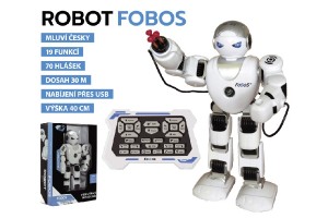 Robot RC FOBOS plast interaktivn chodc 40cm esky mluvc na baterie s USB v krabici 31x45x13cm