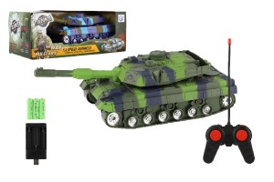 Tank RC plast 25cm 40MHz na batrie + dobjac pack so zvukom so svetlom 2 farby v krabici 27x11x13