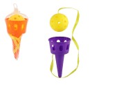 Catch ball hra/chytanie loptičky plast 16cm + loptička 2 farby v sieťke