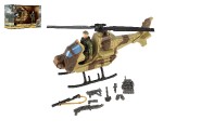 Vrtuľník/helikoptéra vojenský s vojakom plast s doplnkami v krabici 27x18x11,5cm