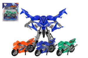 Transformer motorka/robot plast 15cm 3 barvy na kart
