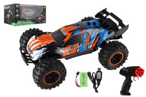 Auto RC Buggy rychlostn 2,4GHz plast 40cm dobjec pack+baterie oranov-modr v krabici 42x21x28cm