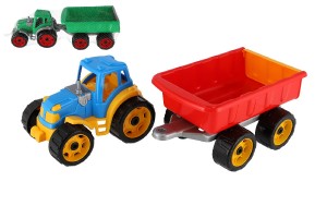 Traktor s vlekem plast 53cm na voln chod 2 barvy v sce