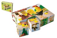 Kocky kubus Domáce zvieratká drevo 12ks v krabičke 16x12x4cm