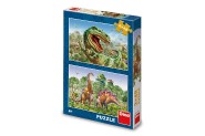 Puzzle 2v1 Sboj dinosaurov 2x48 dielikov 26x18cm v krabici 19x27,5x4cm