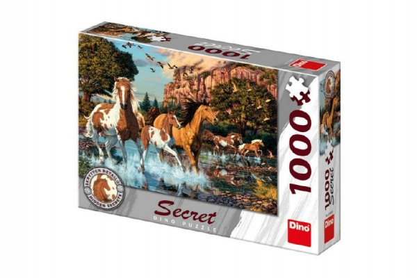 Dino Puzzle Koně 15 skrytých detailů 1000 dílků  66x47cm v krabici 32x23x7cm