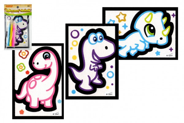 Popcornový mini obrázek dinosaurus 10x16cm + fixy 3ks 4 druhy v sáčku 18ks v boxu
