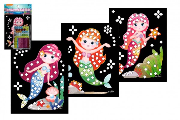 Mozaika obrázek mini třpytivý mořská panna 10x16cm 6 druhů v sáčku 24ks v boxu