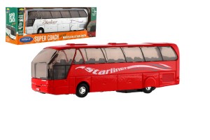 Autobus Welly Super Coach kov/plast 19cm na sptn natiahnutie 2 farby v krabike 22,5x8x5cm