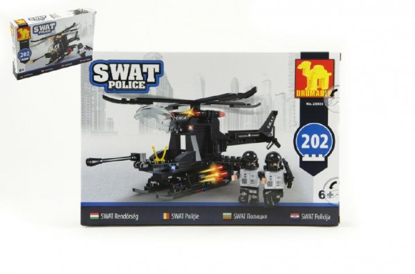 Stavebnice Dromader SWAT Policie Vrtulník 202ks plast v krabici 32x21,5x5cm