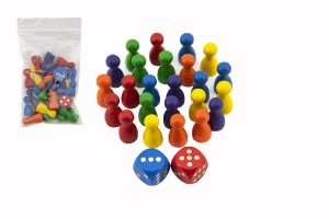 Figurky devo 25mm 24ks 6 barev+ 2 kostky spoleensk hra v sku 7x13cm