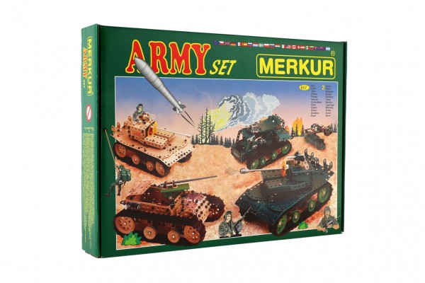 Stavebnice MERKUR Army Set 674ks 2 vrstvy v krabici 36x27x5,5cm